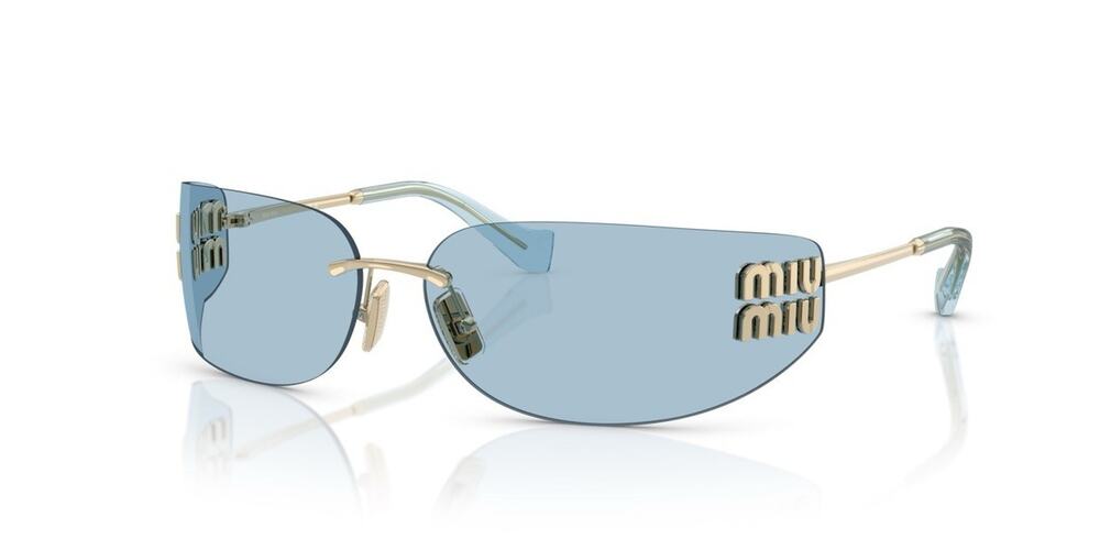 MIU MIU MU A51S ZVN10P Gold Light Blue Lens Women Wrap Sunglasses AUTHENTIC